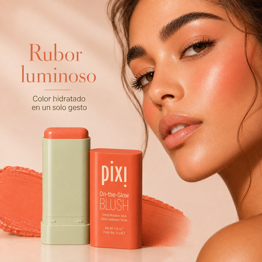 Pixi™ On-the-Glow Blush Ruybor - la fórmula inteligente que se adapta a tu pH para un brillo radiante al instante.