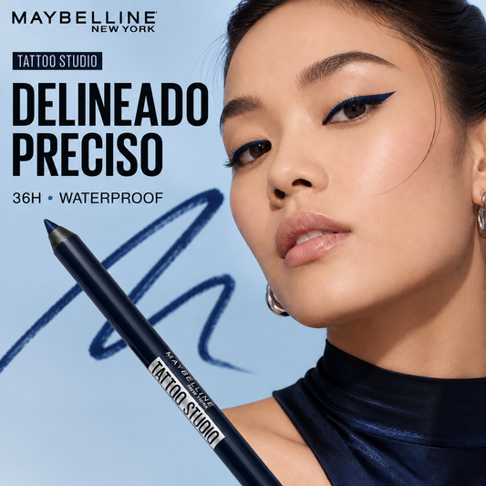 Maybelline™ Tattoo Studio - Lápiz delineador de ojos afilable resistente al agua que acompaña todo tu día.